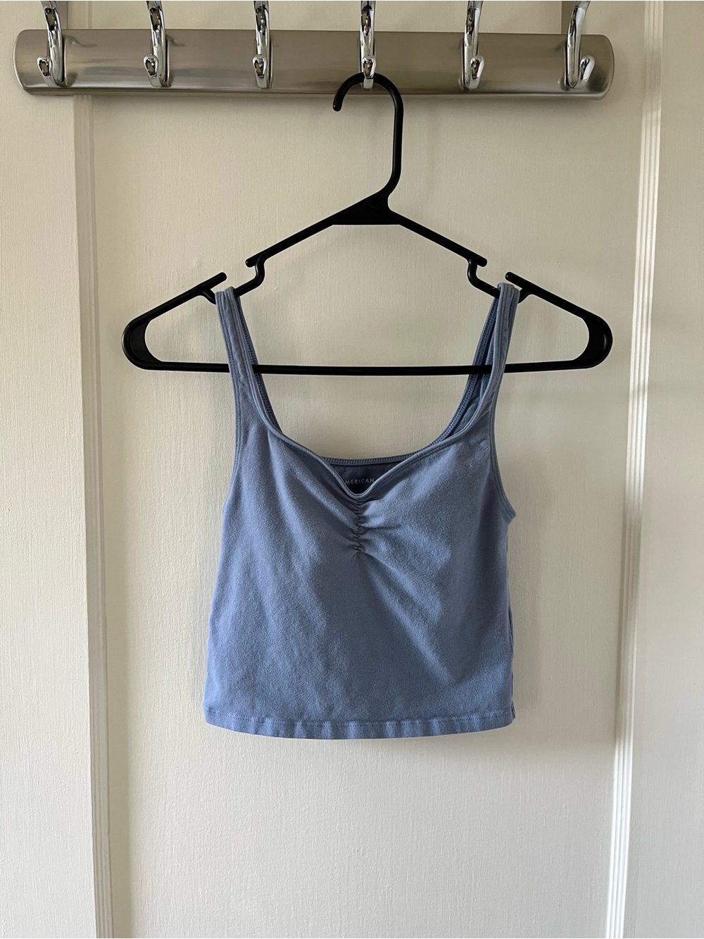 Women’s American Eagle Pale Blue-Grey Ruched Front Crop Tank Top (XS)